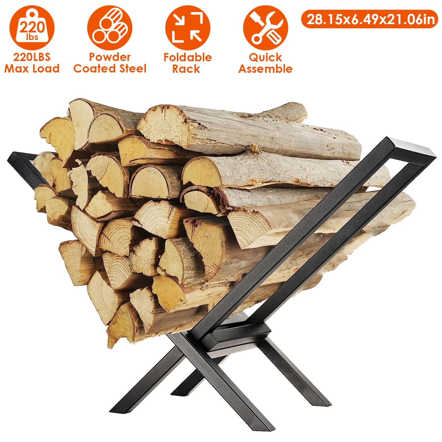 Firewood Log Rack 220LBS Capacity Steel X-Frame Storage Holder