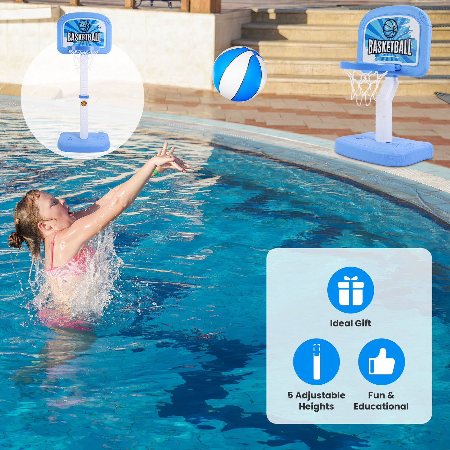 Poolside Basketball Hoop Set with Adjustable Height