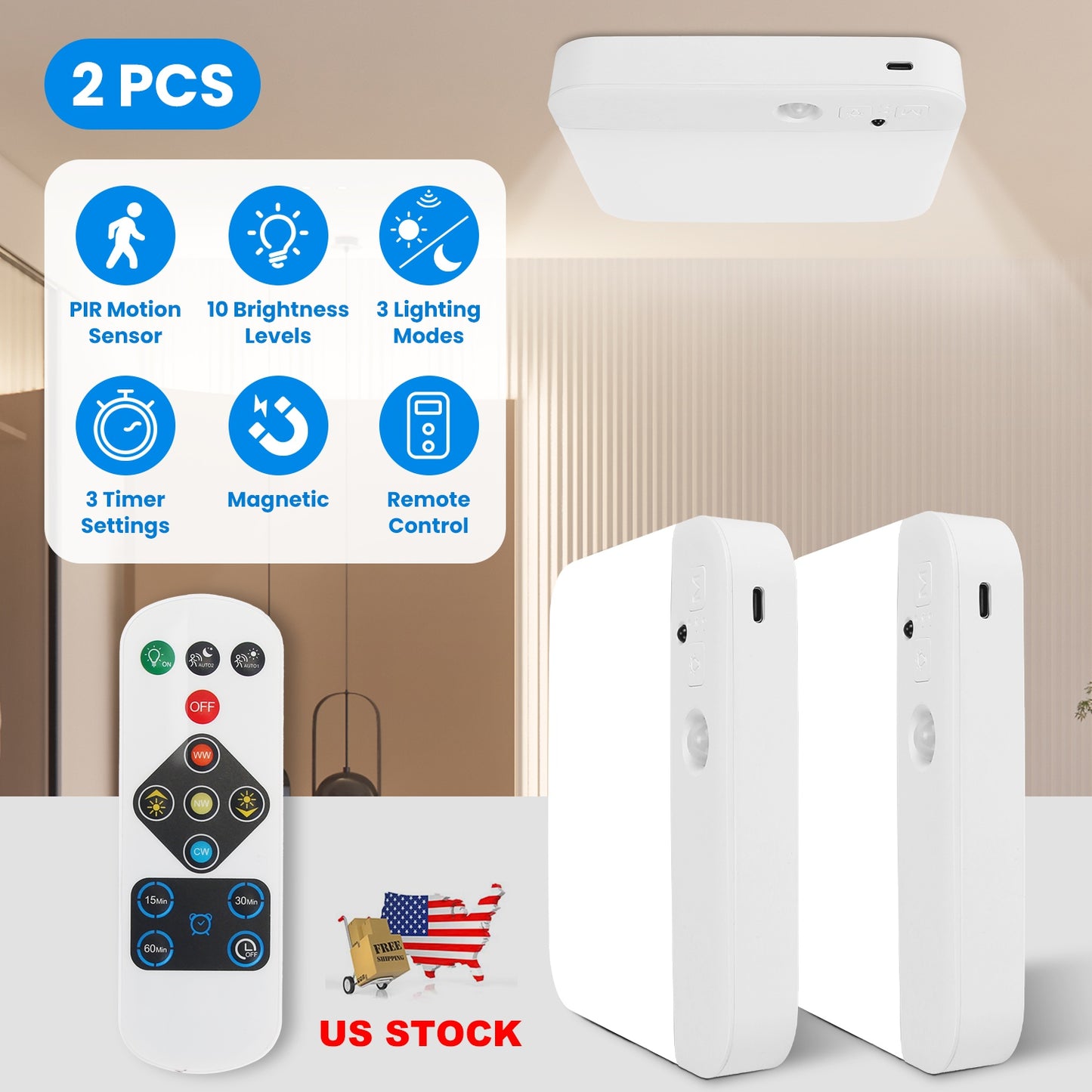 Motion Sensor Ceiling Light with Remote & Rechargeable Battery