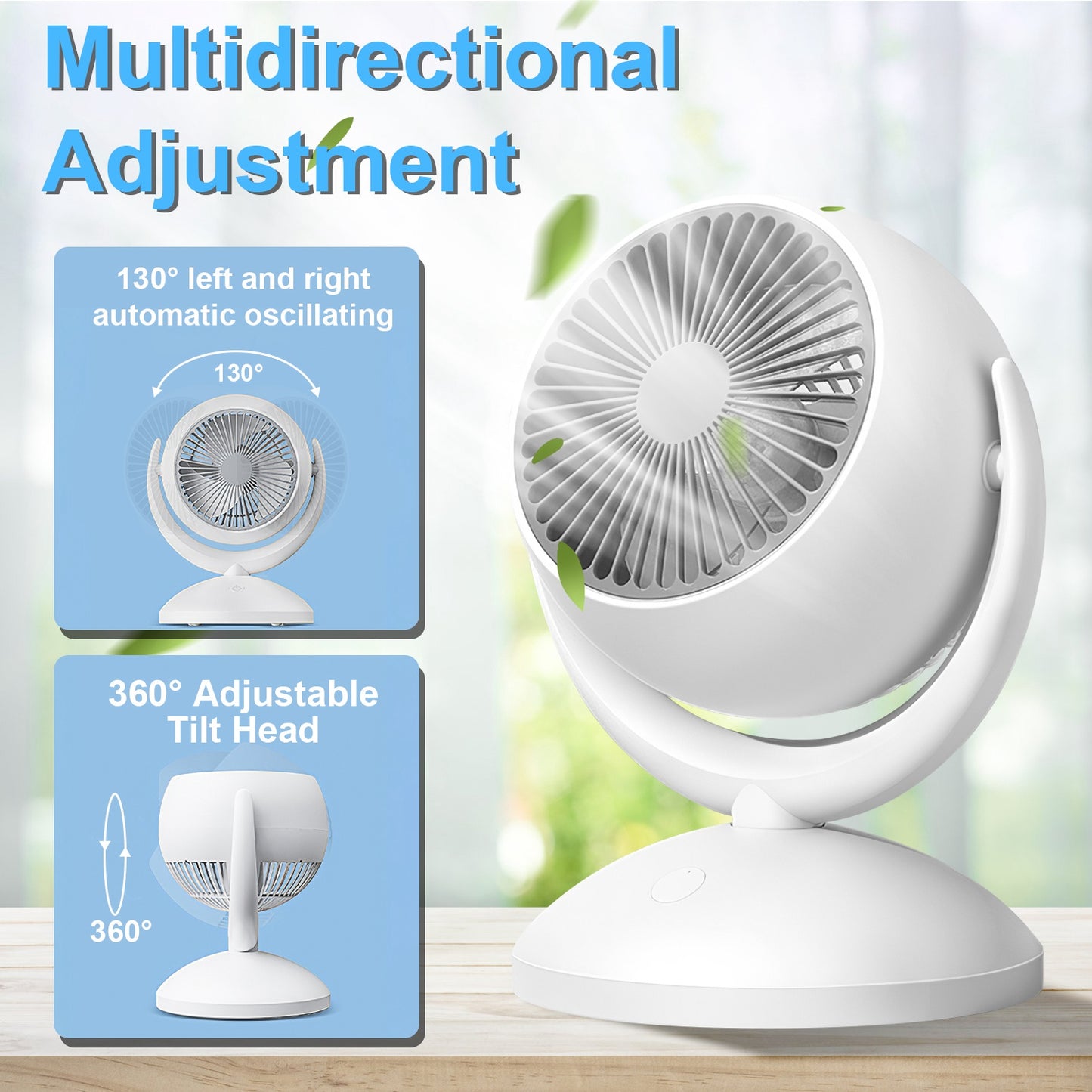 Rechargeable Desk Fan with 4 Speeds and Auto Oscillation