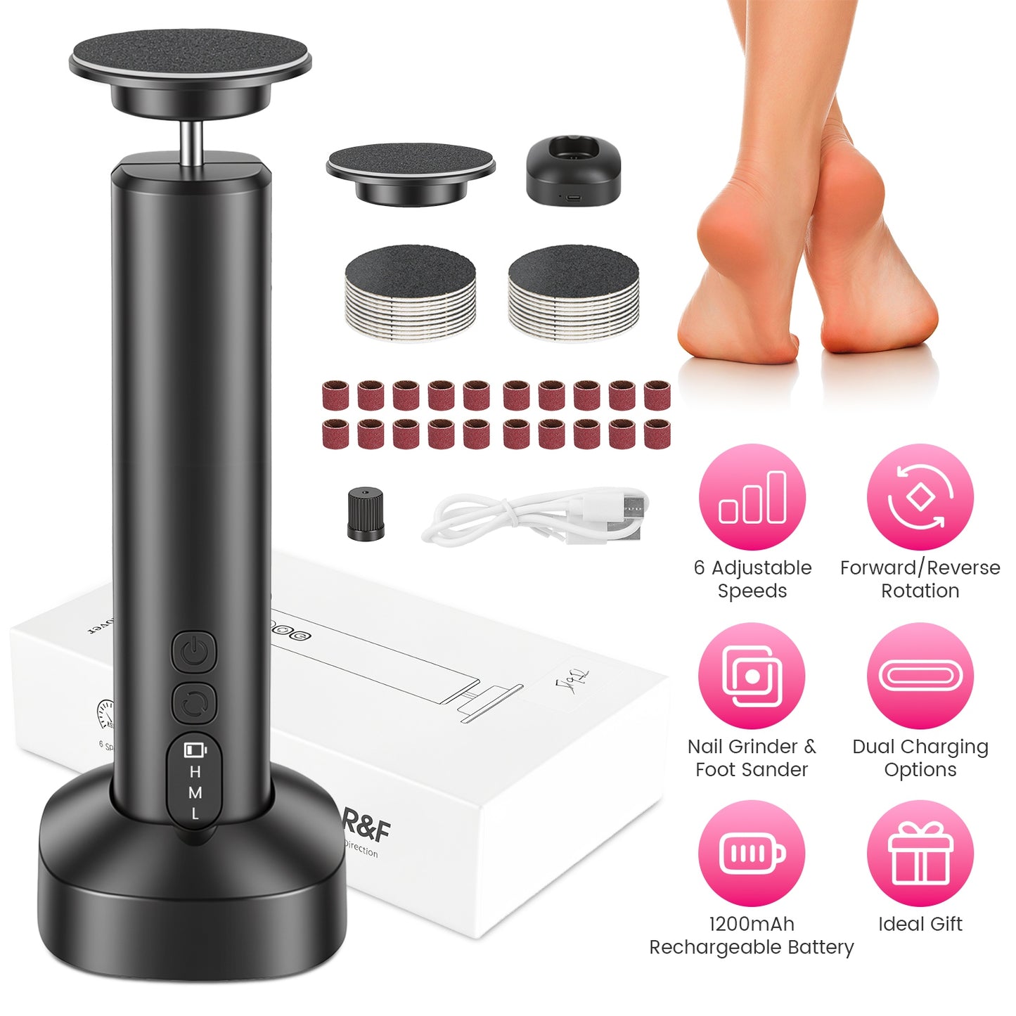 Electric Foot Callus Remover with Nail Grinder & 40 Discs