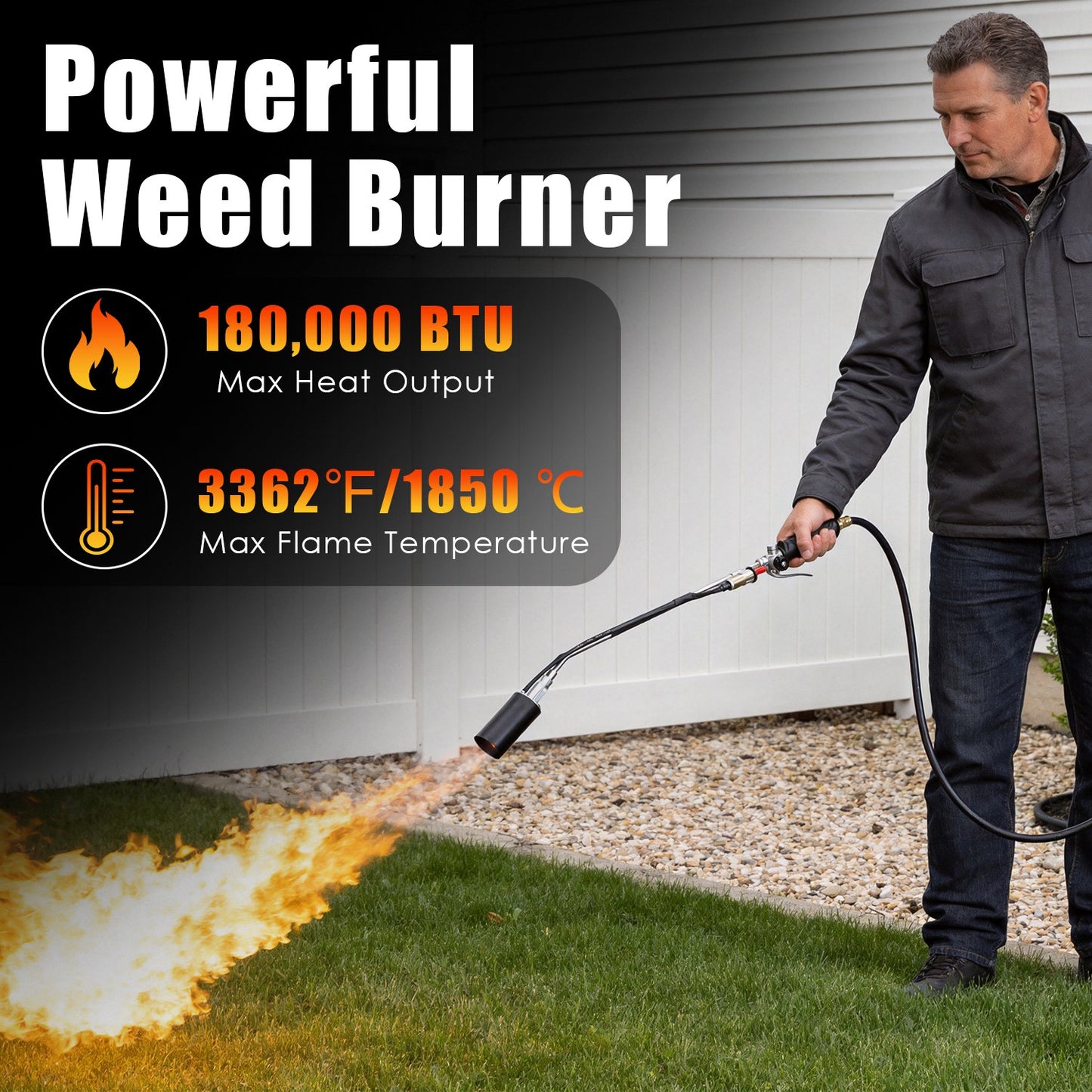 180,000 BTU Propane Weed Torch with 10FT Hose & Piezo Ignition