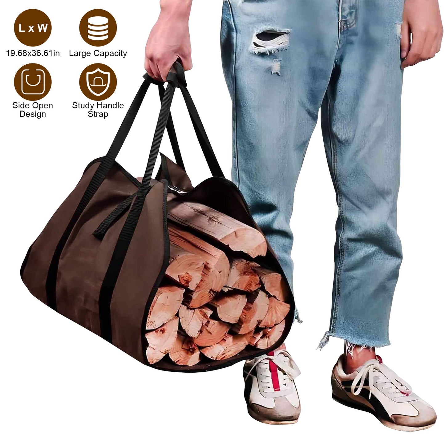 Firewood Carrier Bag with Handles - Durable Log Holder