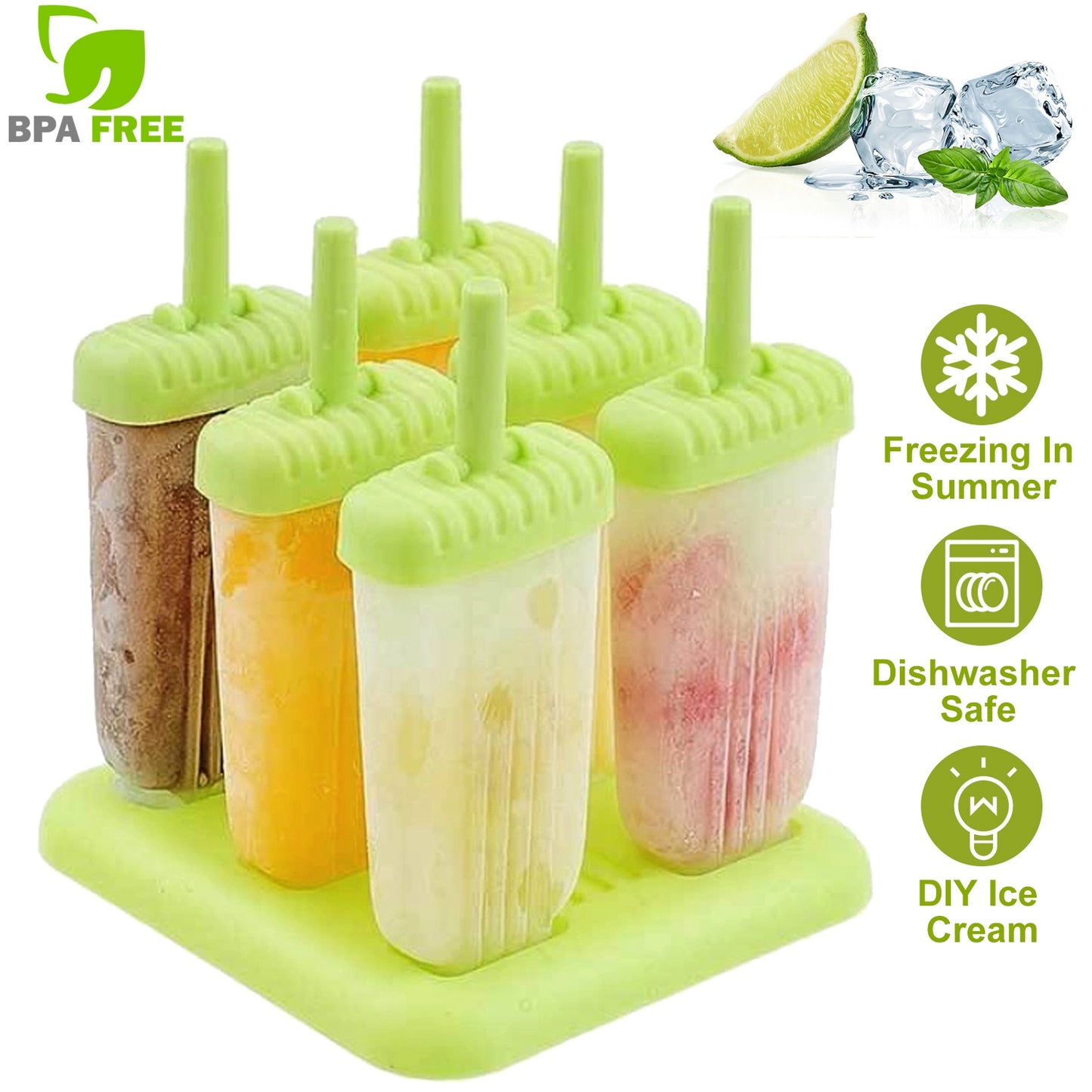 Reusable Popsicle Molds Set of 6 with Drip-Guard Handles