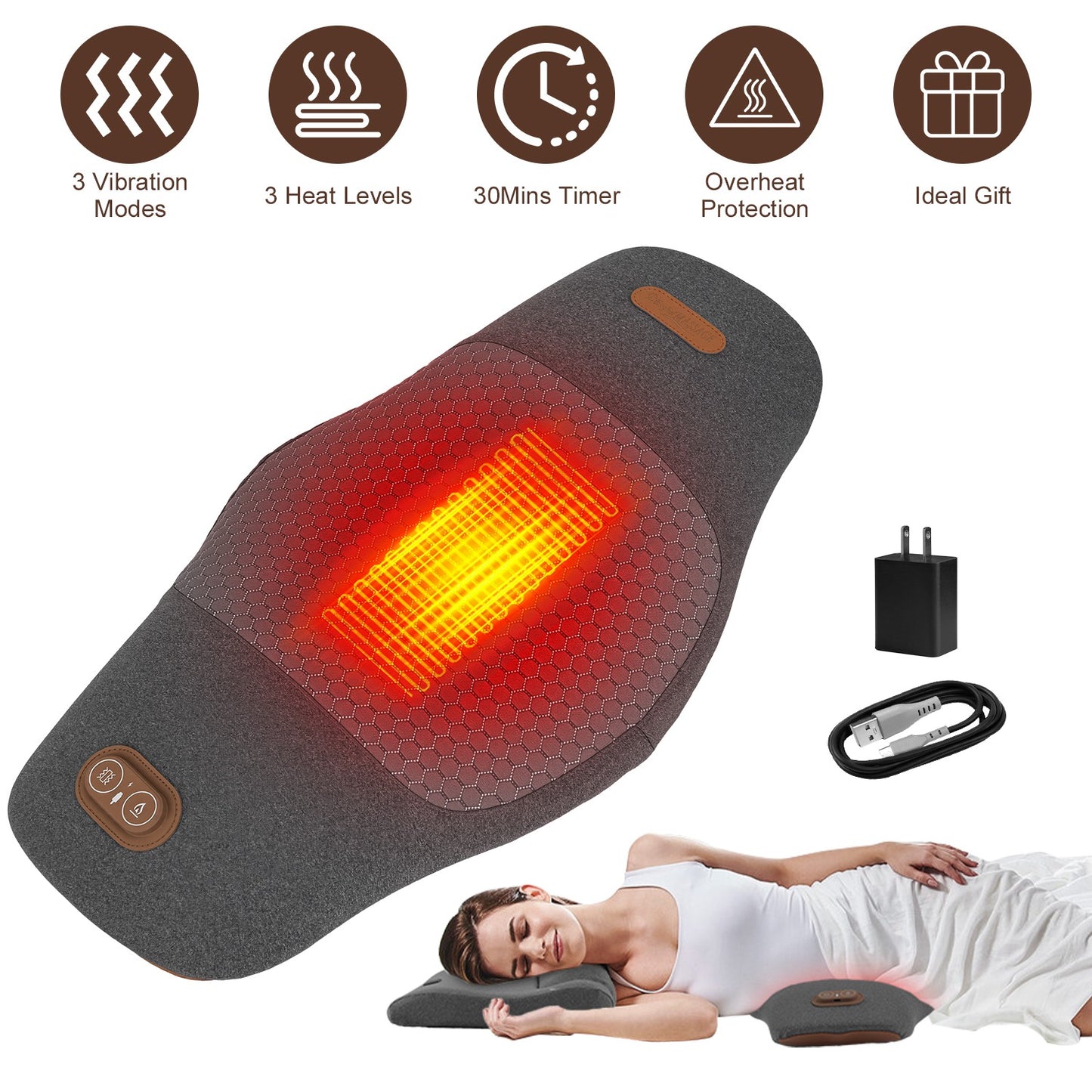 Electric Lumbar Massager Pillow with Heat & Vibration