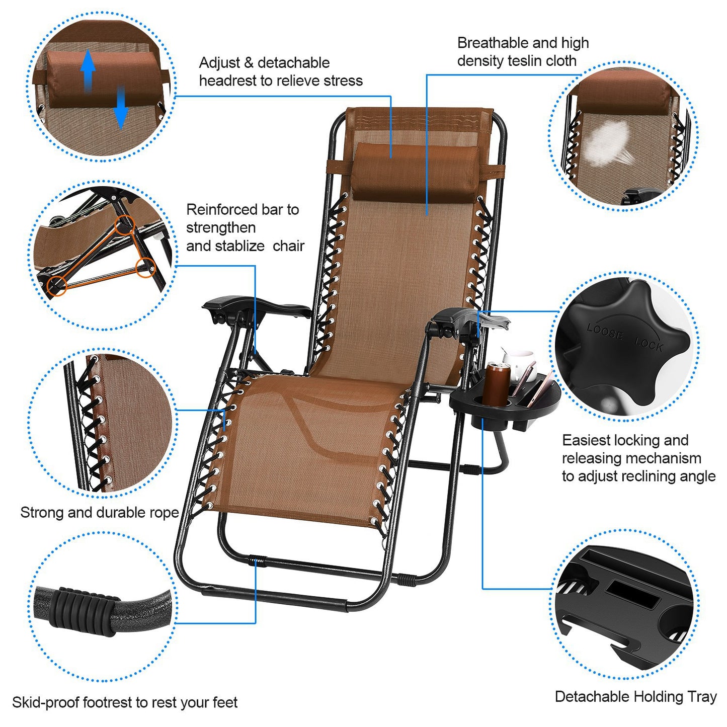 Zero Gravity Lounge Chair Set with Side Trays (2-Pack)