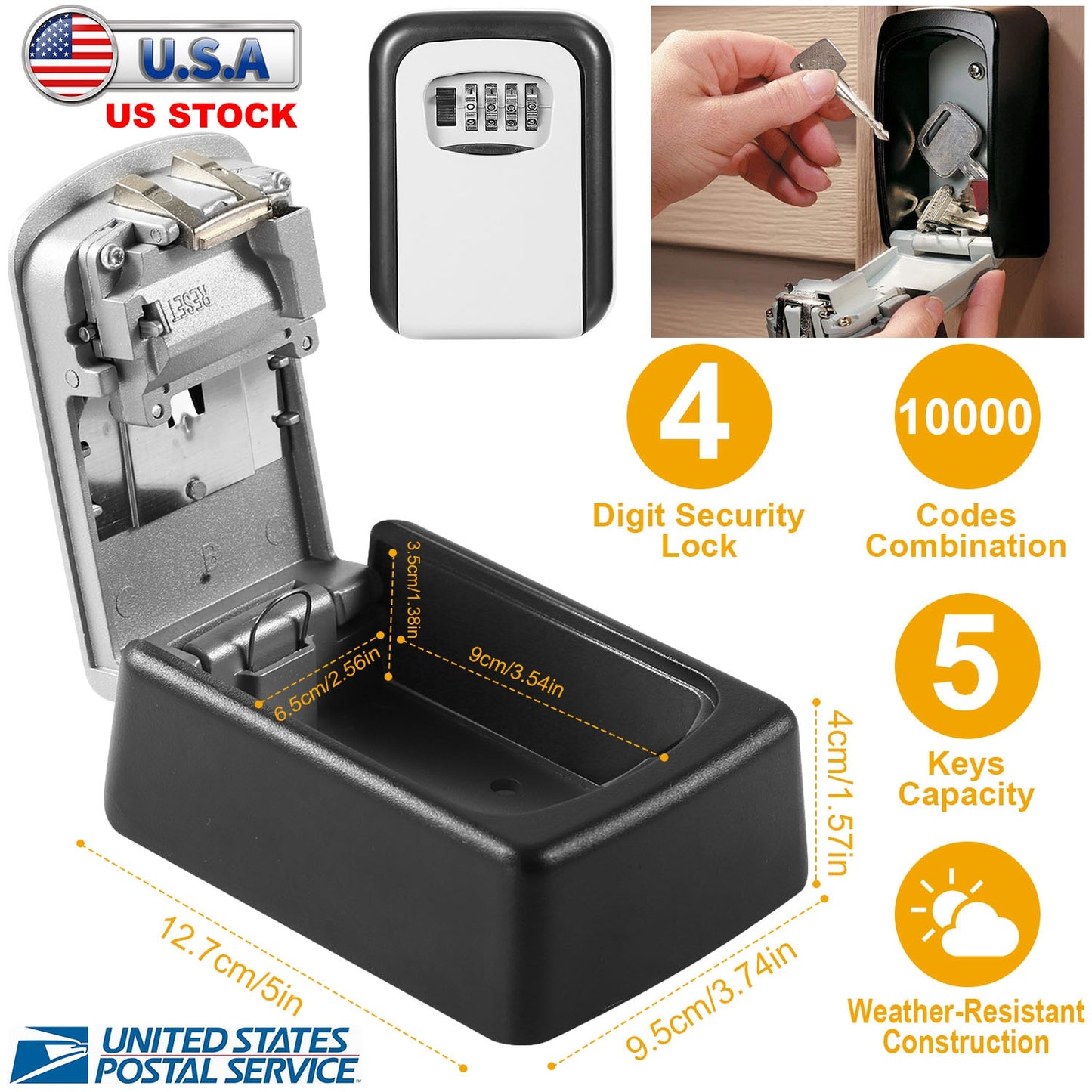 Wall Mounted Key Lock Box with 4-Digit Combination