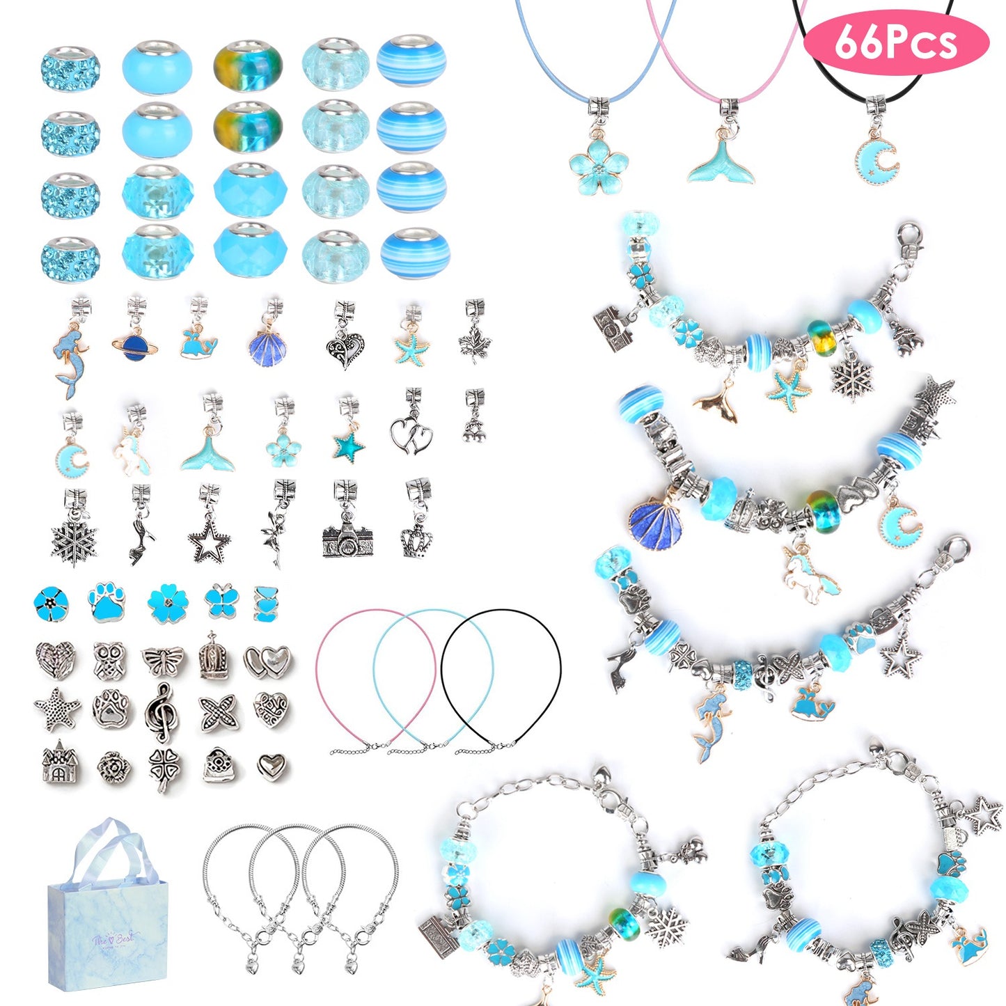 66-Piece Kids' DIY Charm Bracelet Kit
