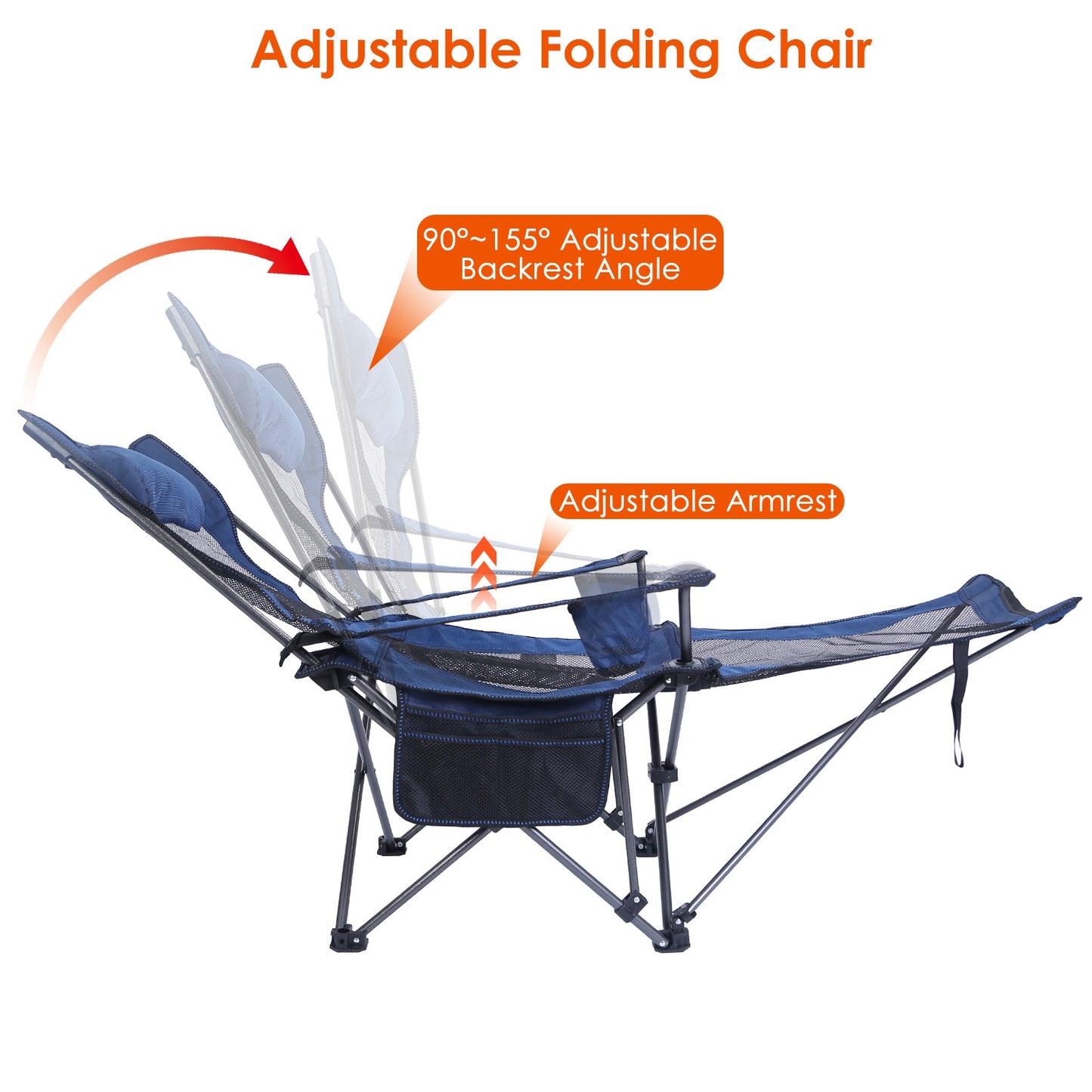 Foldable Camping Chair with Reclining Backrest - 330 LBS Capacity