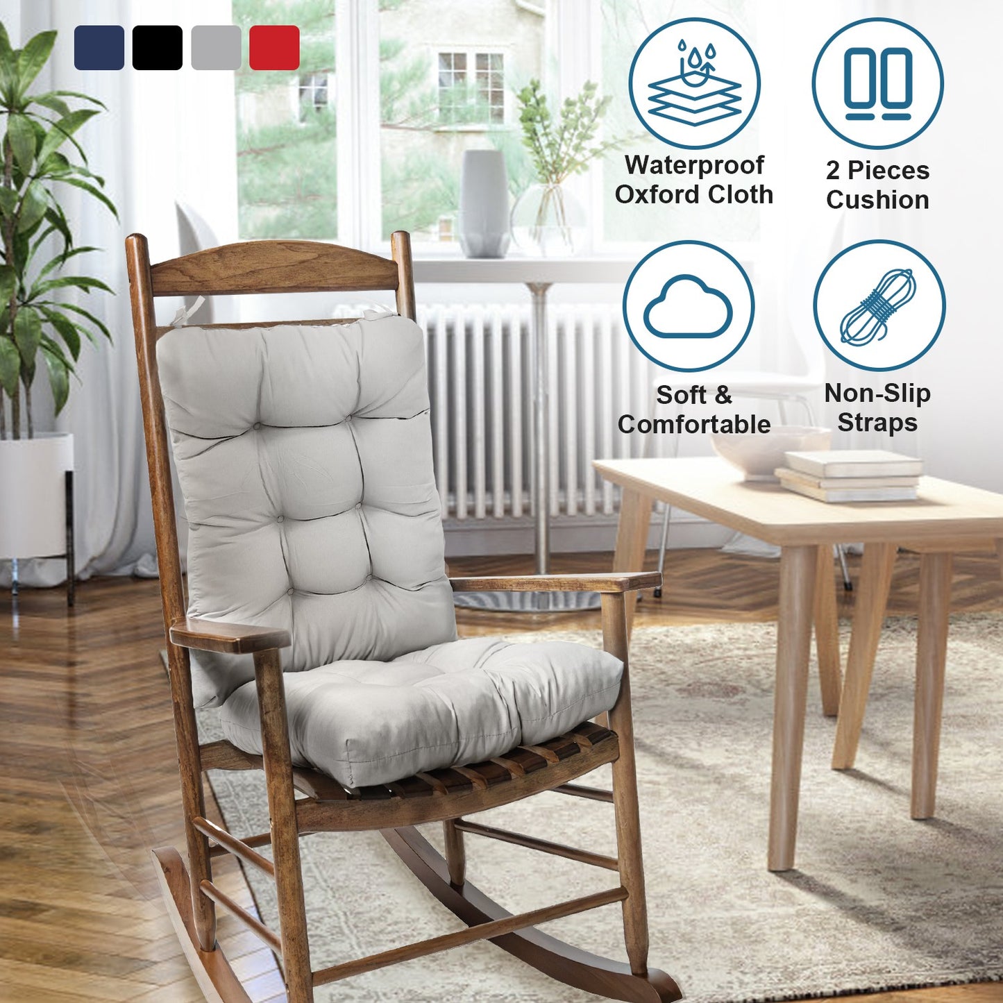 Rocking Chair Cushion Set - Waterproof with Non-Slip Ties