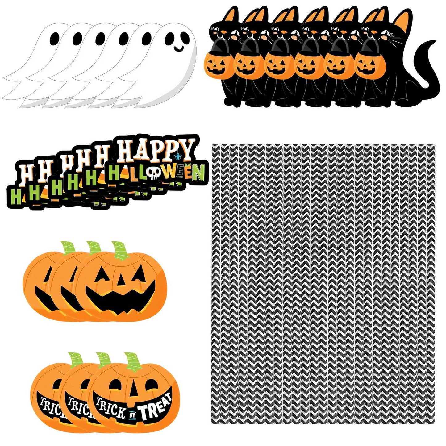 Halloween Party Paper Straws with Decorative Cards - 25 Pack