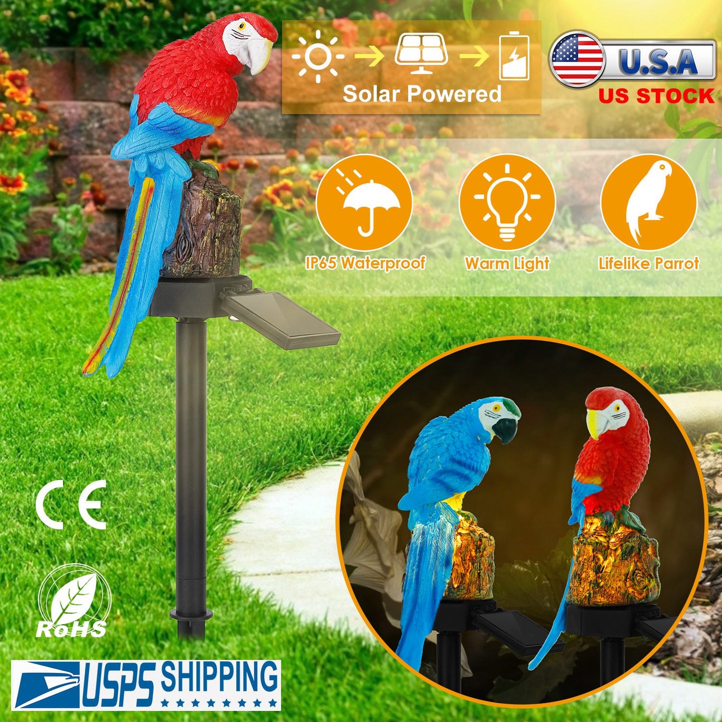 Solar Parrot Garden Light with Stake - Waterproof LED Outdoor