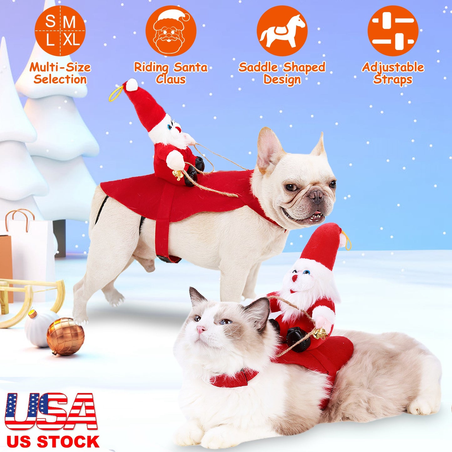 Dog Christmas Costume with Riding Santa Claus Design
