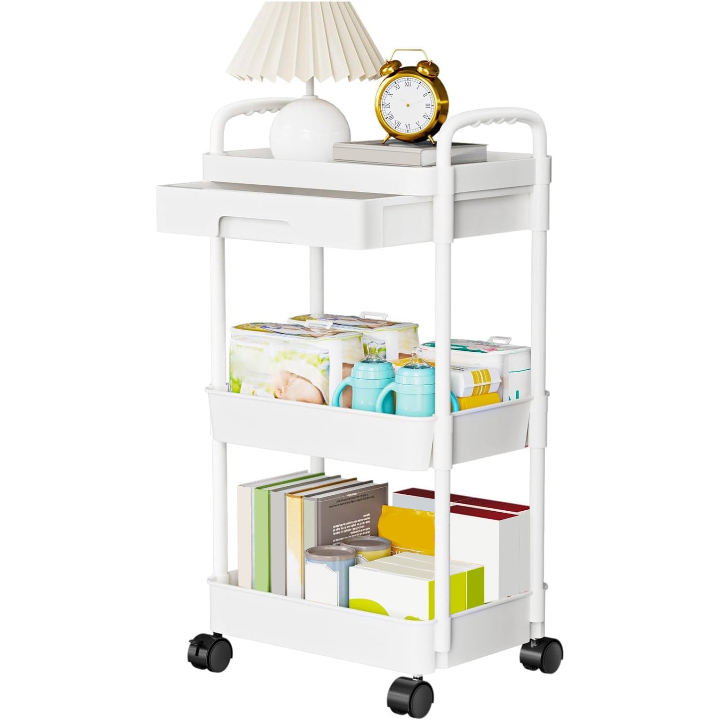 3-Tier Rolling Utility Cart with Drawer and Lockable Wheels