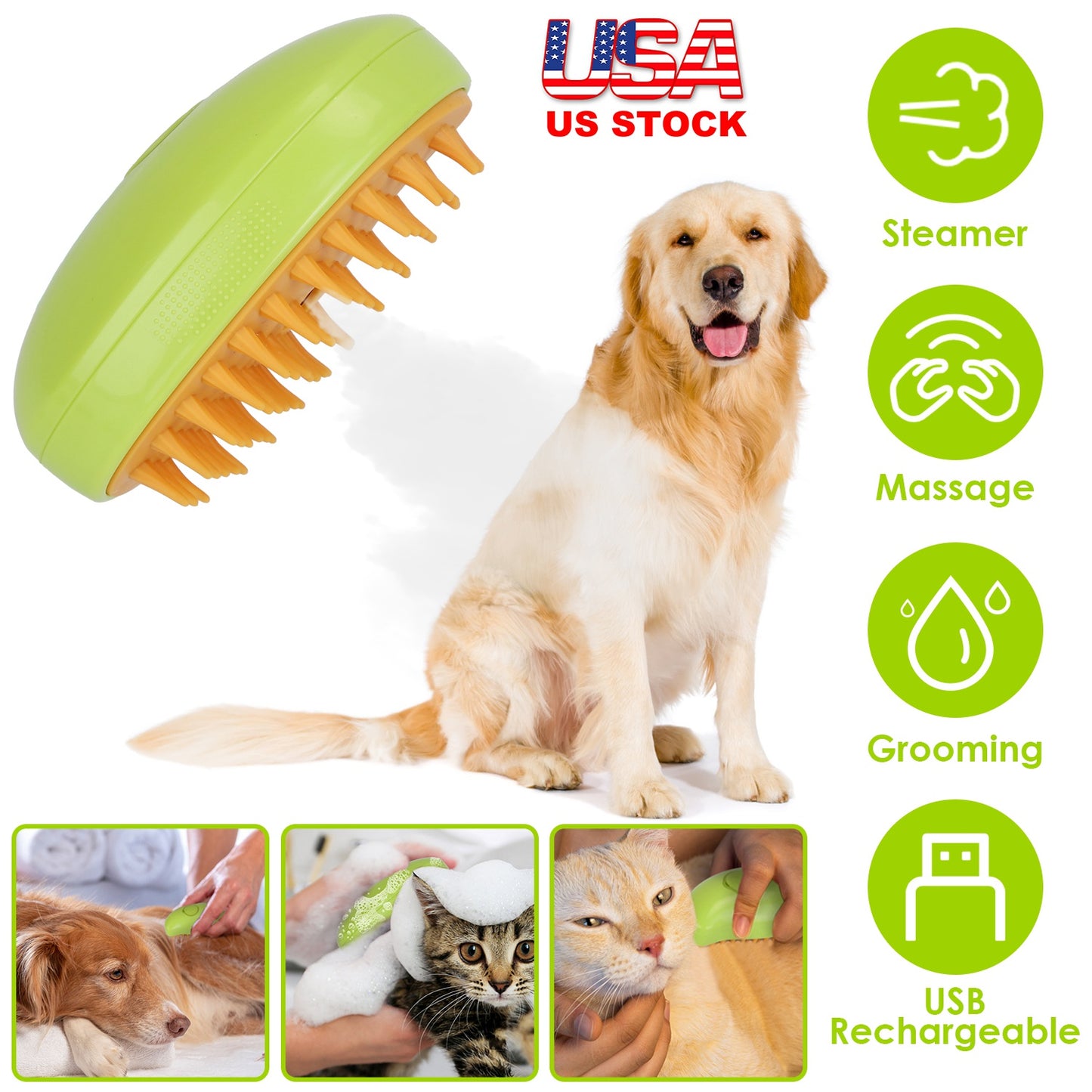 Cat Grooming Steam Brush with USB Rechargeable Battery