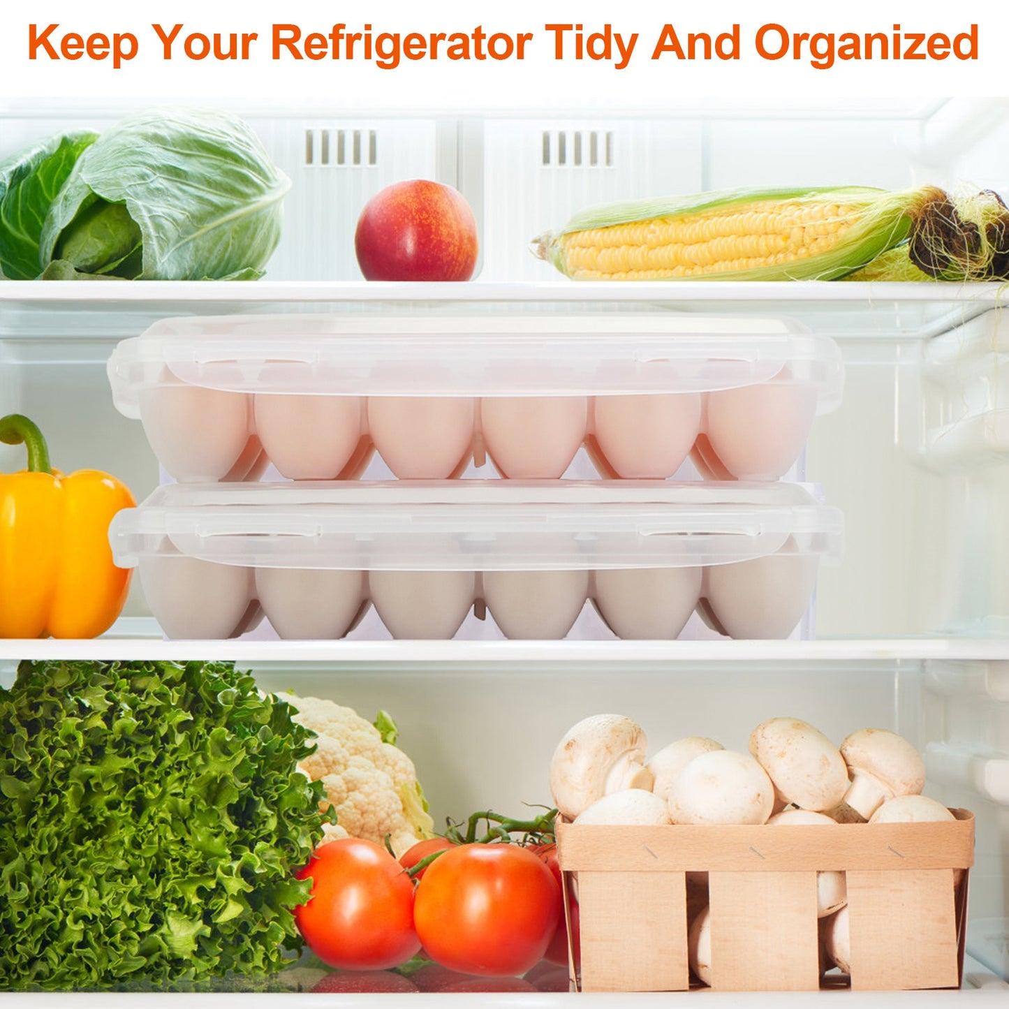Stackable Egg Holder with Lid - 18 Cavity Storage Container