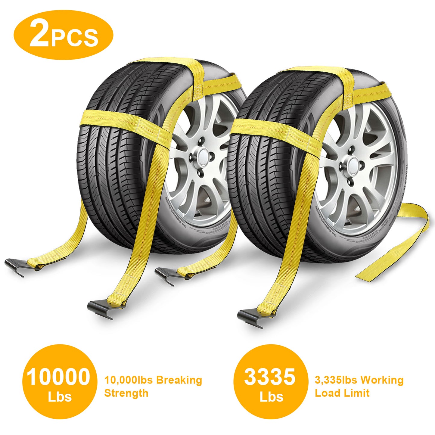 Adjustable Tow Dolly Tire Basket Straps with Flat Hooks (2-Pack)