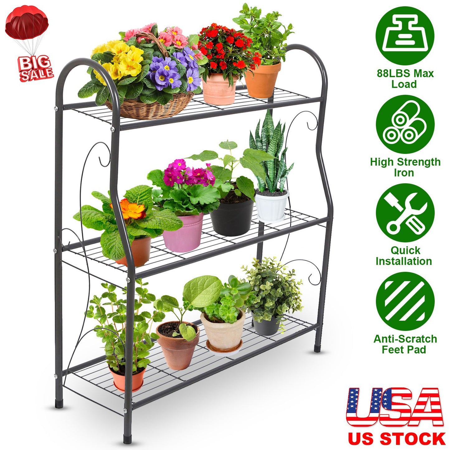 3 Tier Plant Stand Rack with 88 LBS Capacity