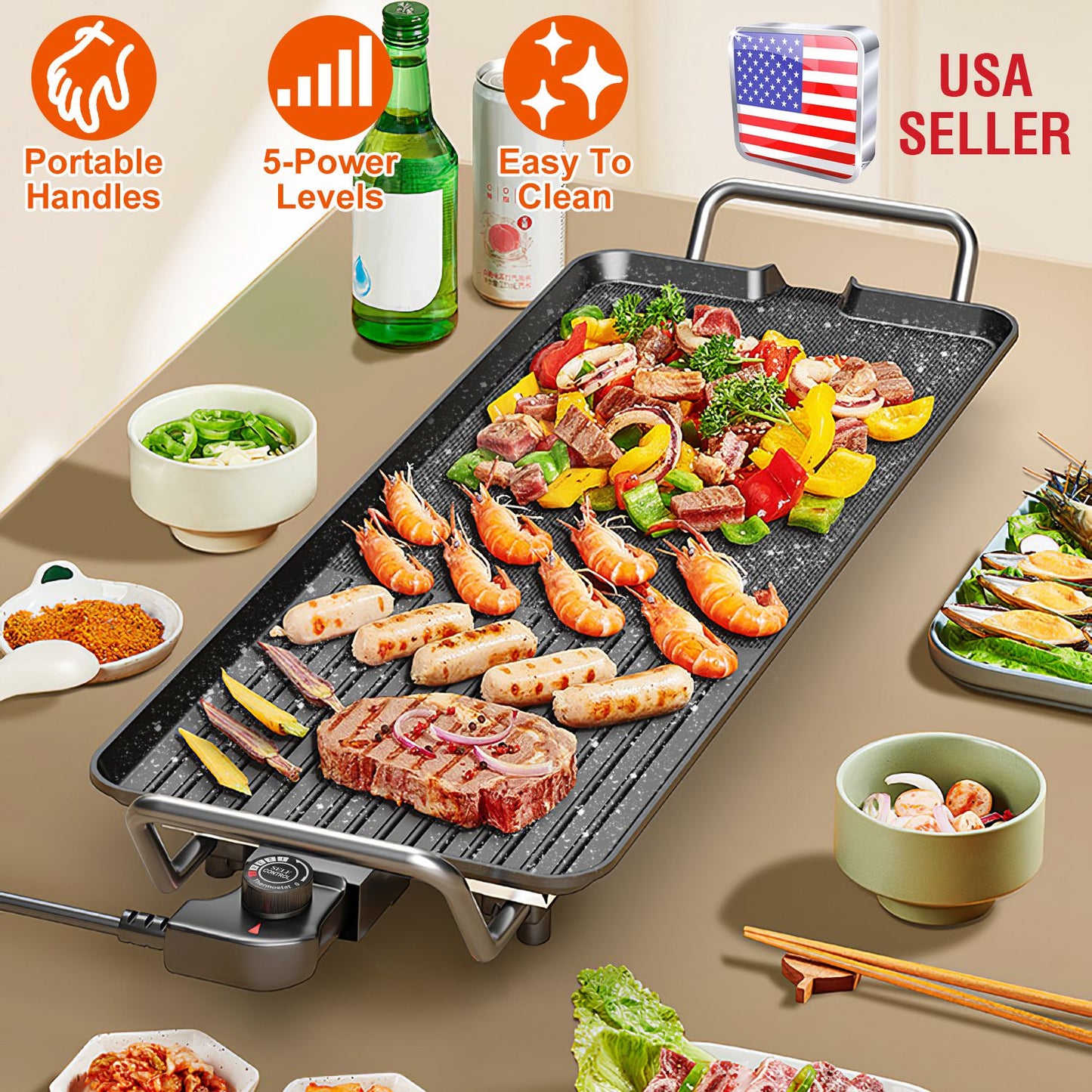 Electric Griddle Grill 1500W Non-Stick BBQ Hot Plate