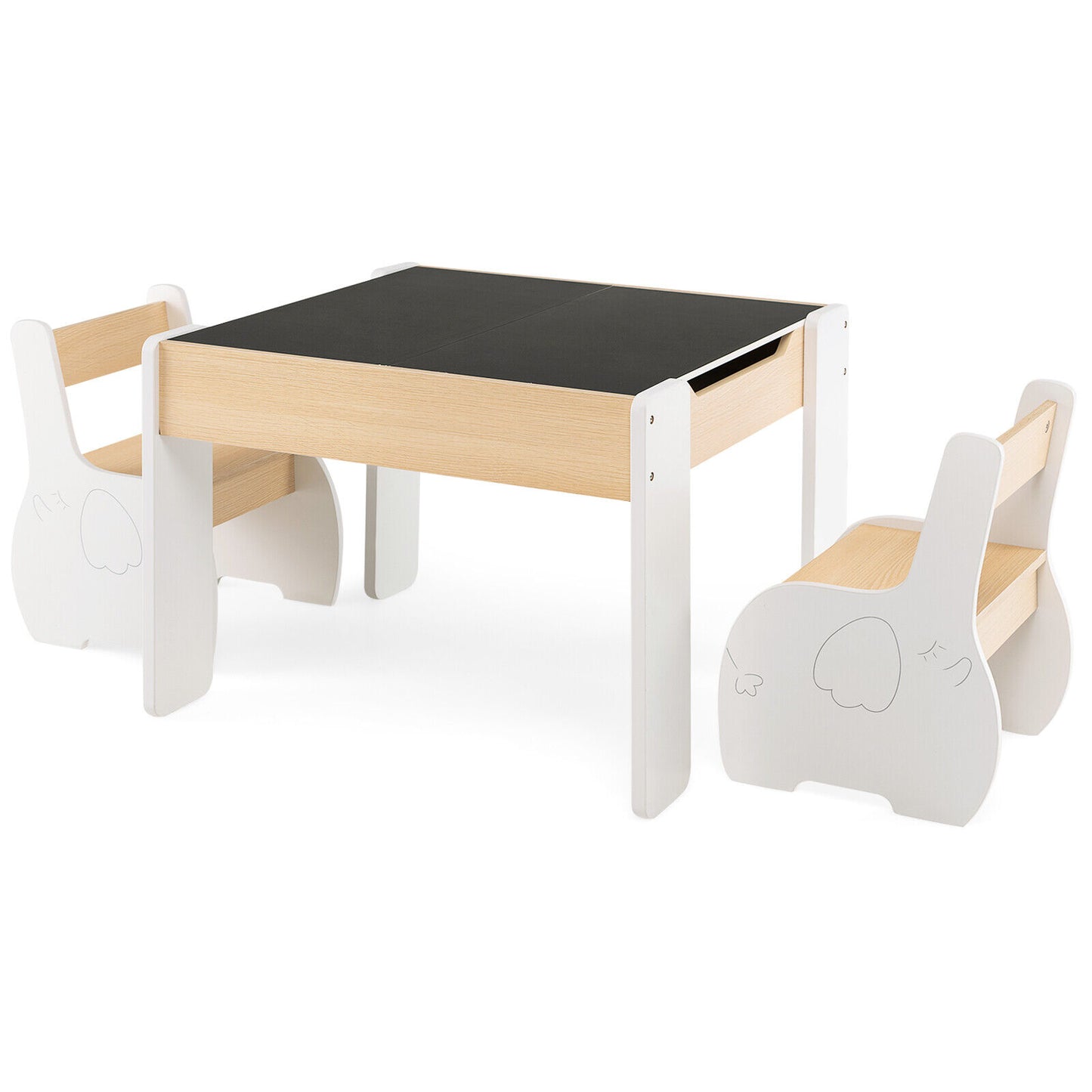 Kids Activity Table and Chair Set with Storage & Blackboard