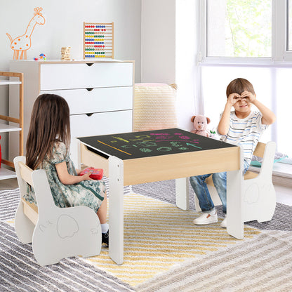 Kids Activity Table and Chair Set with Storage & Blackboard