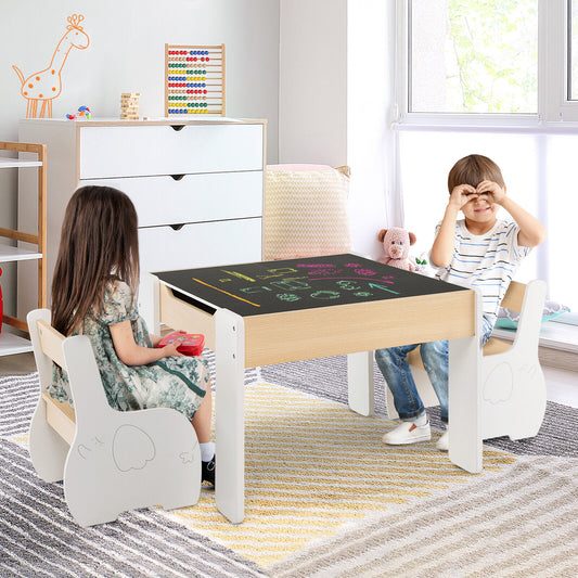 Kids Activity Table and Chair Set with Storage & Blackboard