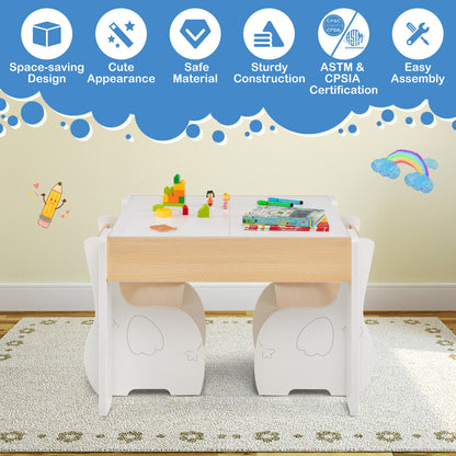 Kids Activity Table and Chair Set with Storage & Blackboard