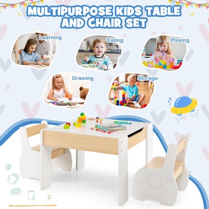 Kids Activity Table and Chair Set with Storage & Blackboard