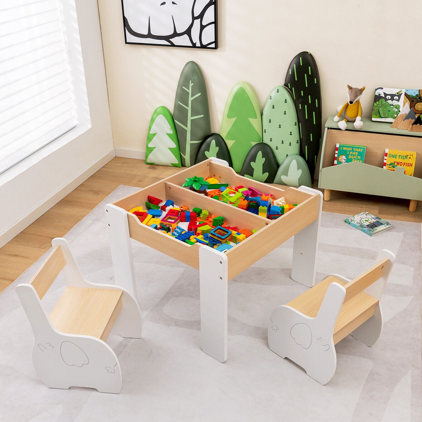 Kids Activity Table and Chair Set with Storage & Blackboard