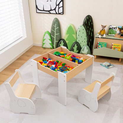 Kids Activity Table and Chair Set with Storage & Blackboard