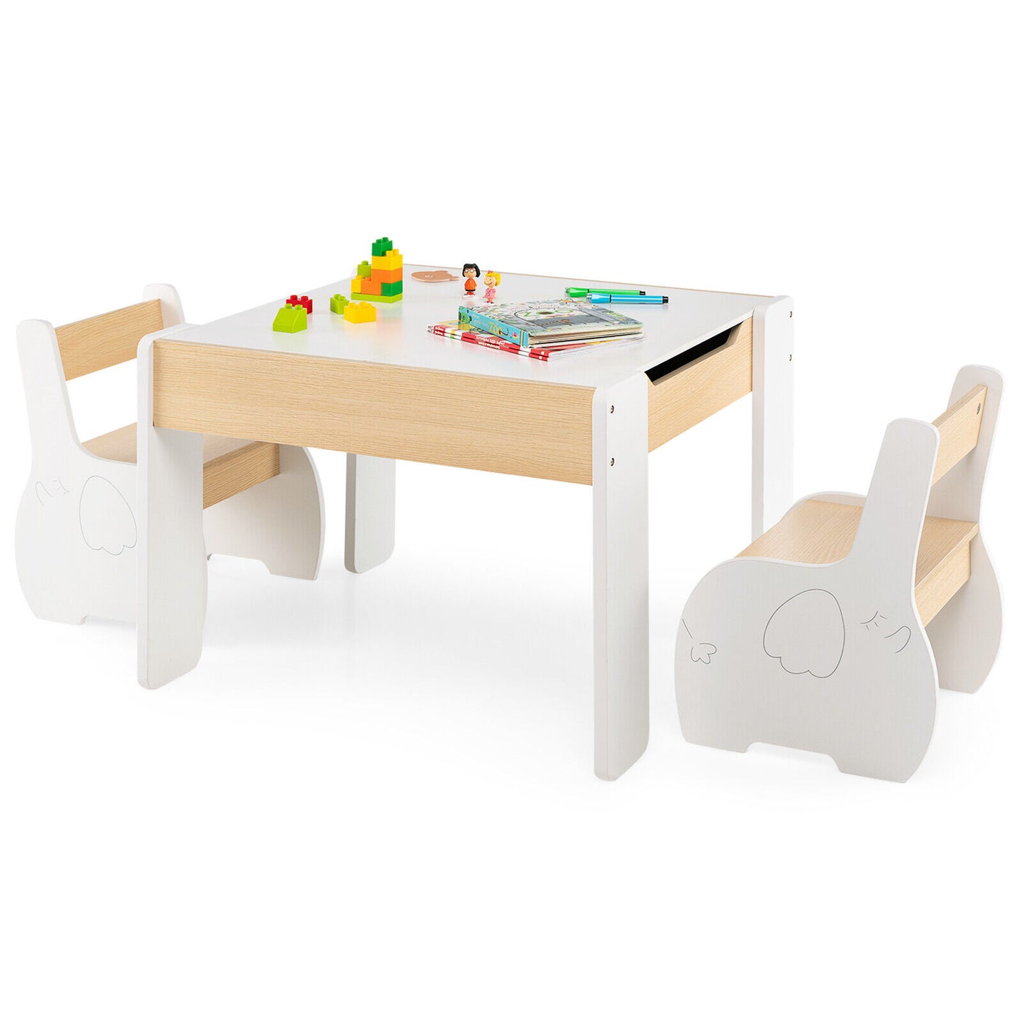 Kids Activity Table and Chair Set with Storage & Blackboard