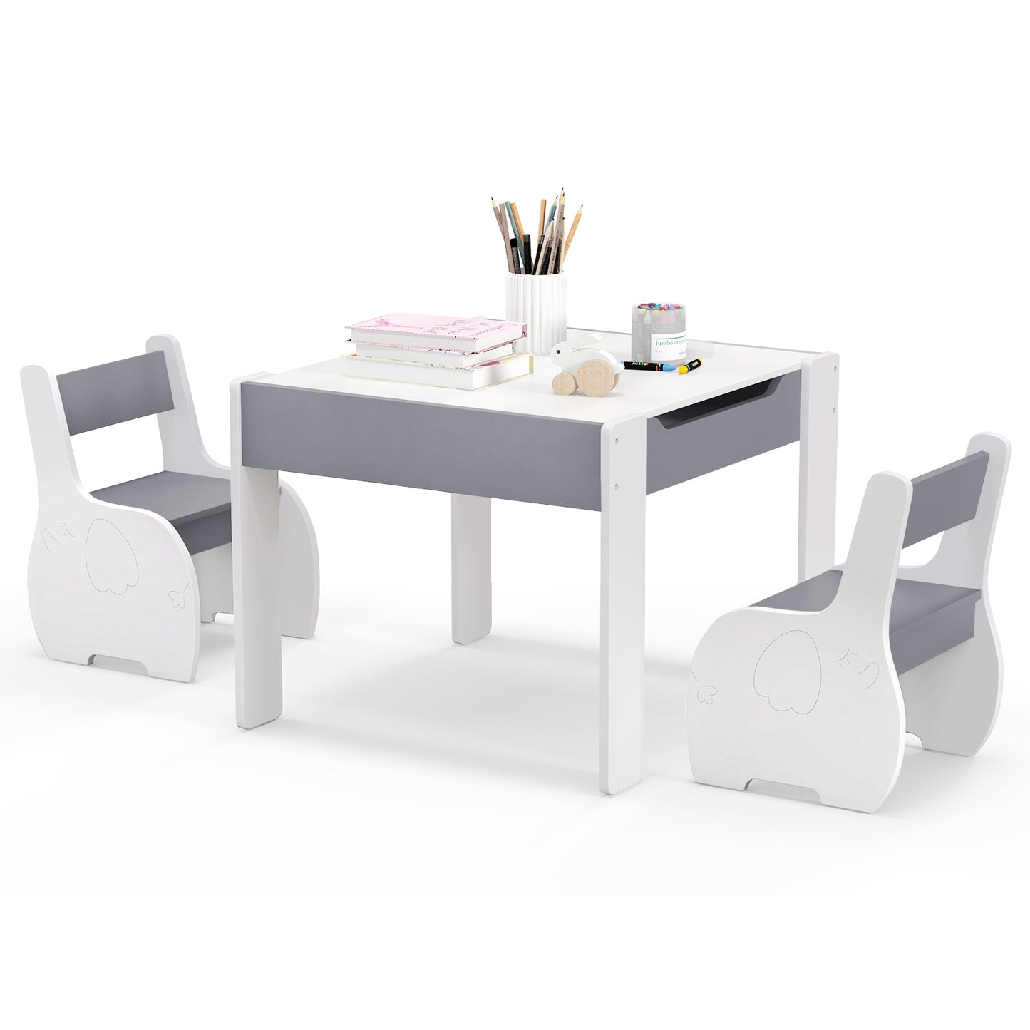 Kids Activity Table and Chair Set with Storage & Blackboard