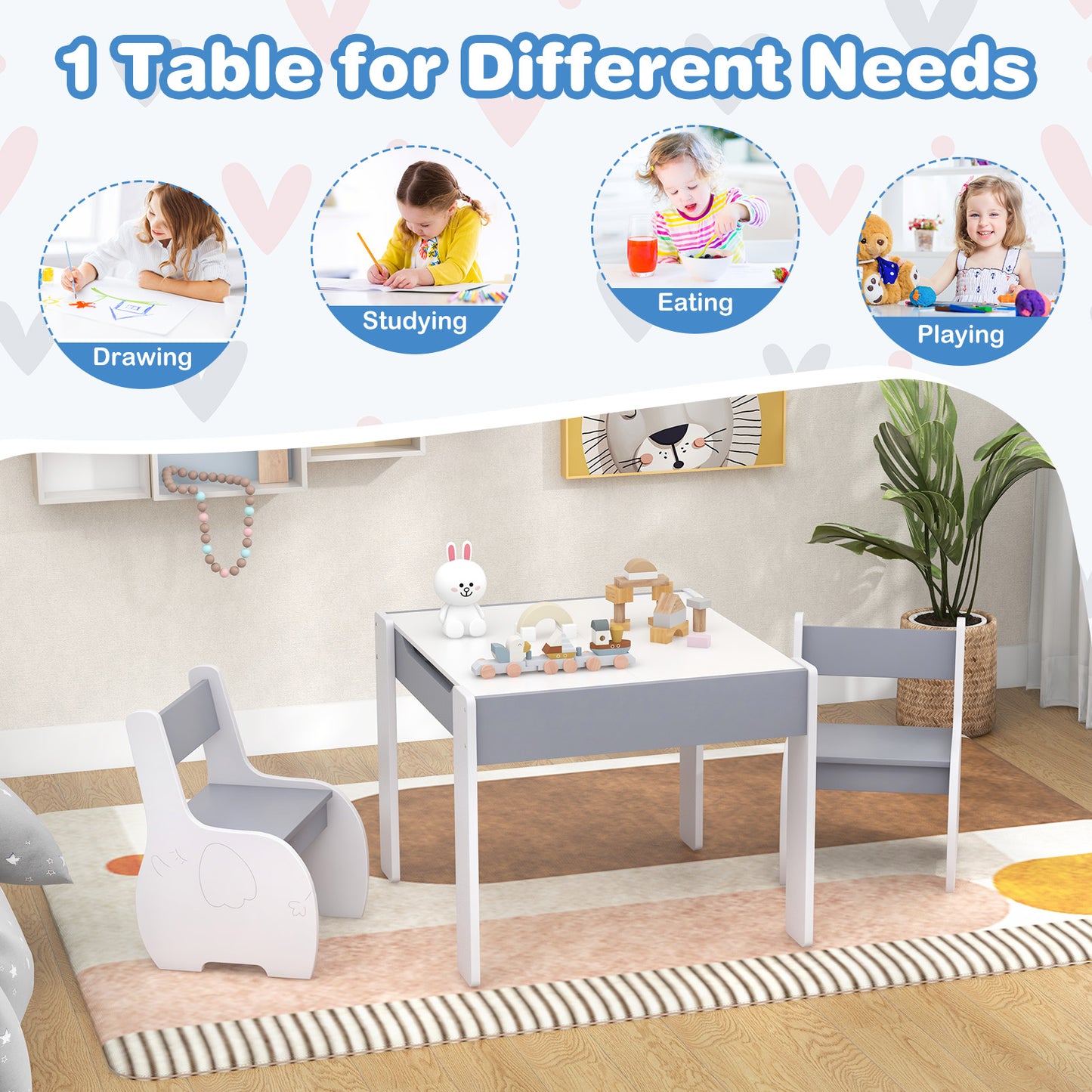 Kids Activity Table and Chair Set with Storage & Blackboard