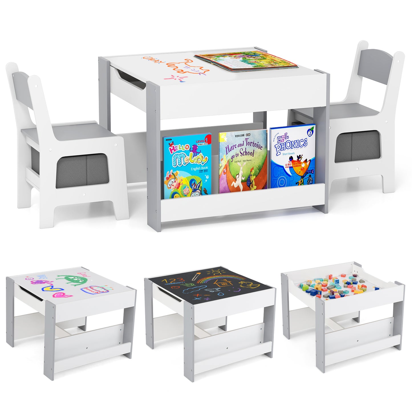 Kids Activity Table and Chair Set with Reversible Tabletop