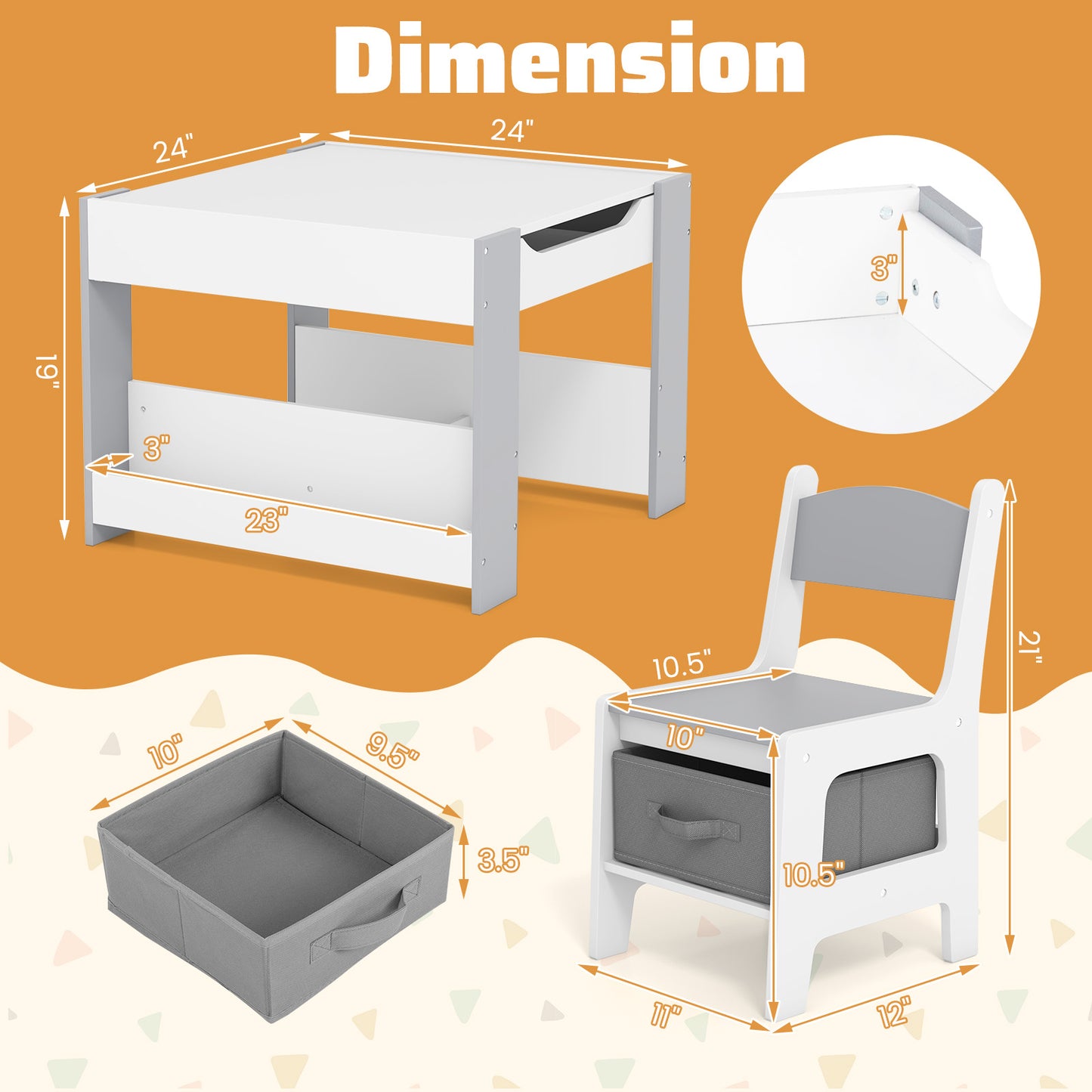 Kids Activity Table and Chair Set with Reversible Tabletop