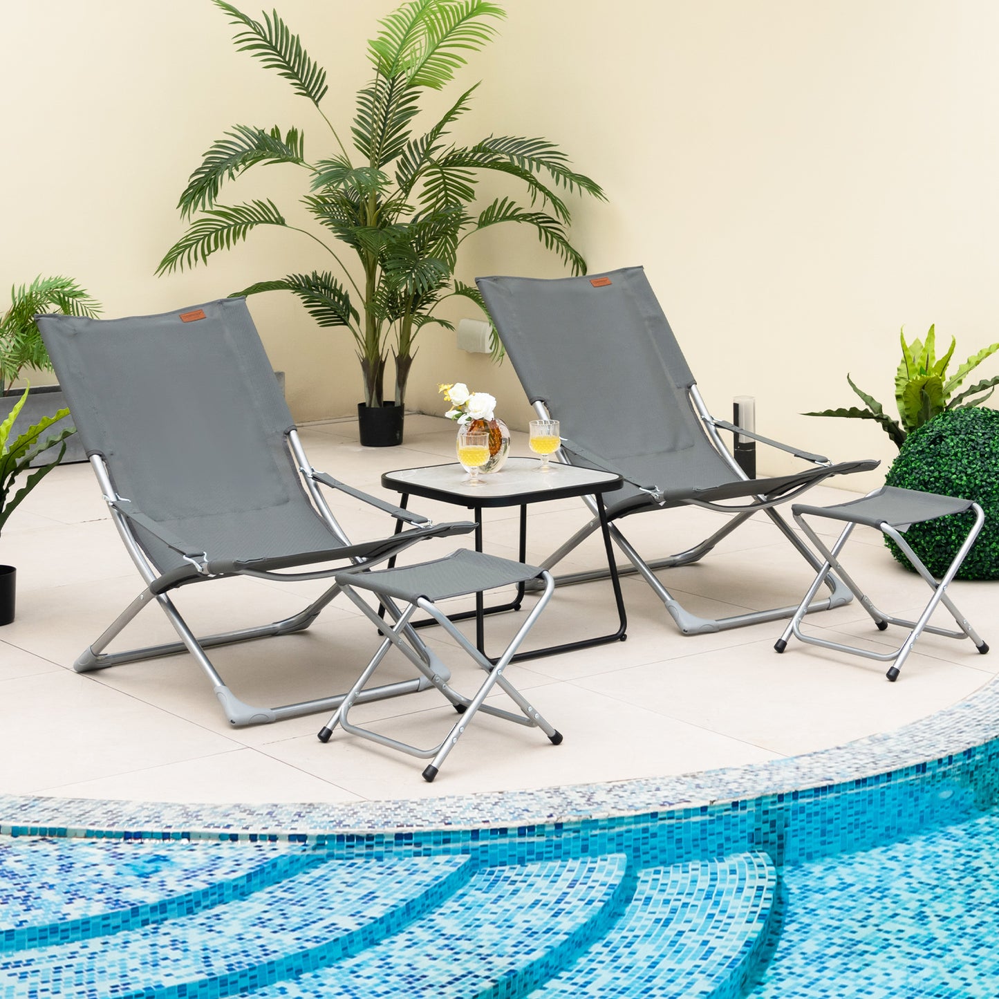 5-Piece Patio Conversation Set with Folding Chairs & Table