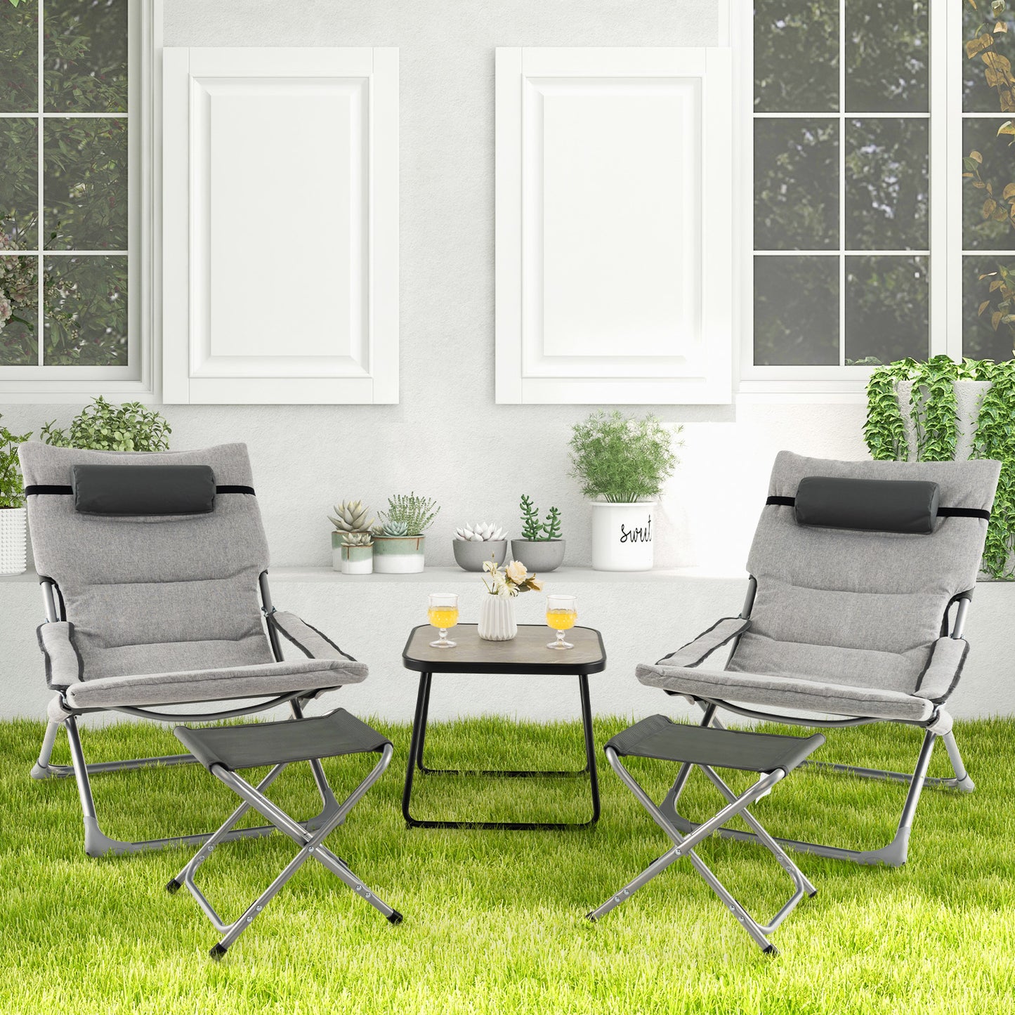 5-Piece Patio Conversation Set with Folding Chairs & Table