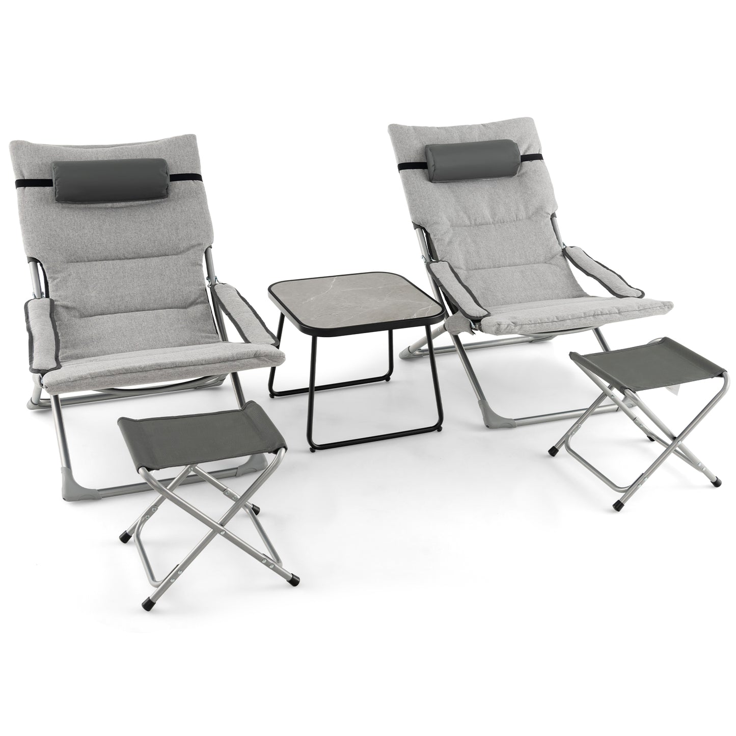 5-Piece Patio Conversation Set with Folding Chairs & Table