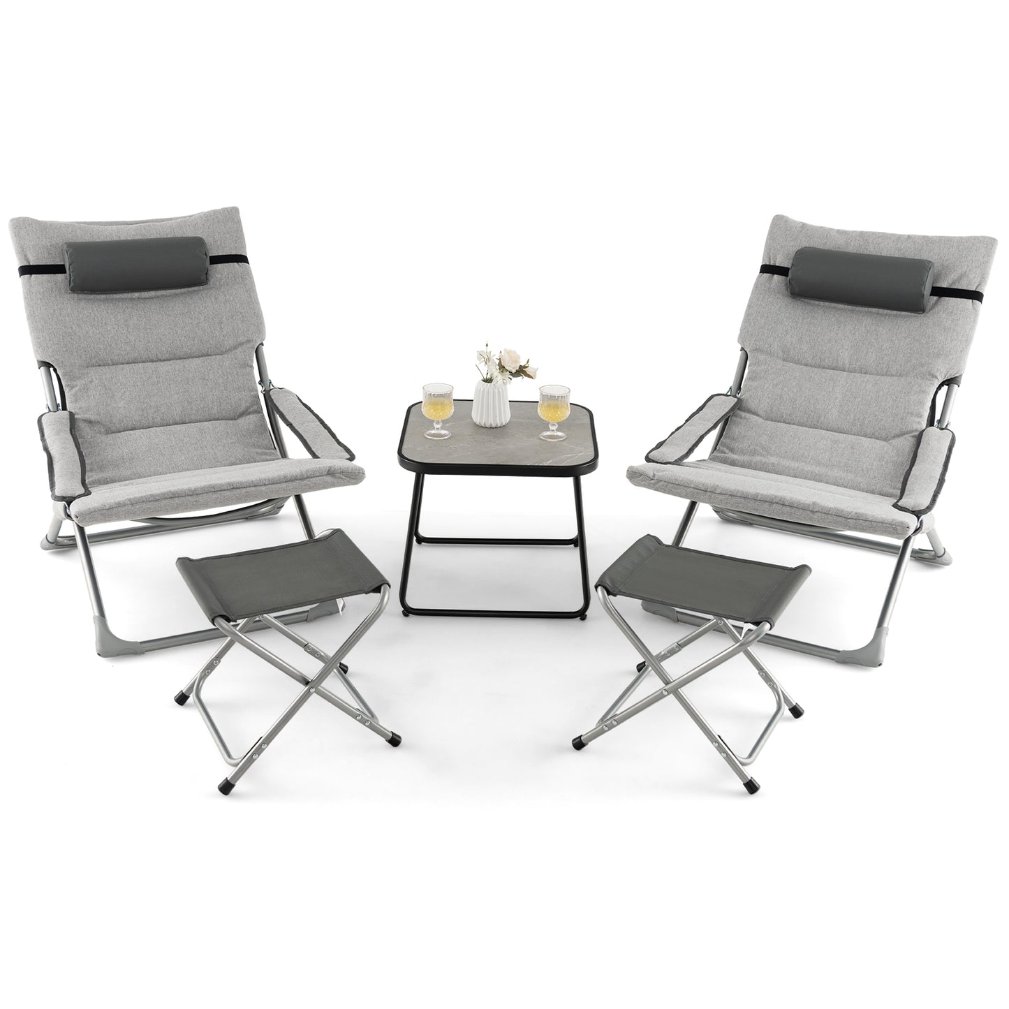 5-Piece Patio Conversation Set with Folding Chairs & Table