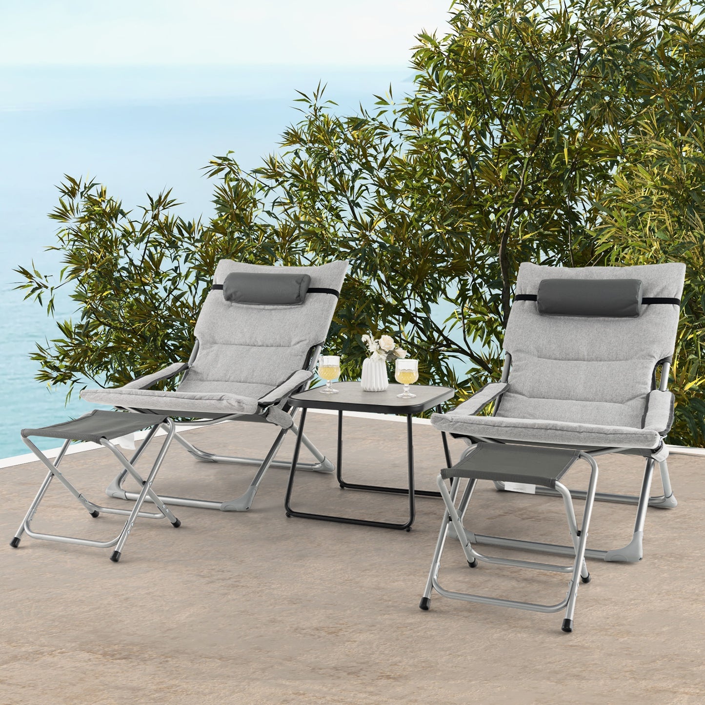 5-Piece Patio Conversation Set with Folding Chairs & Table