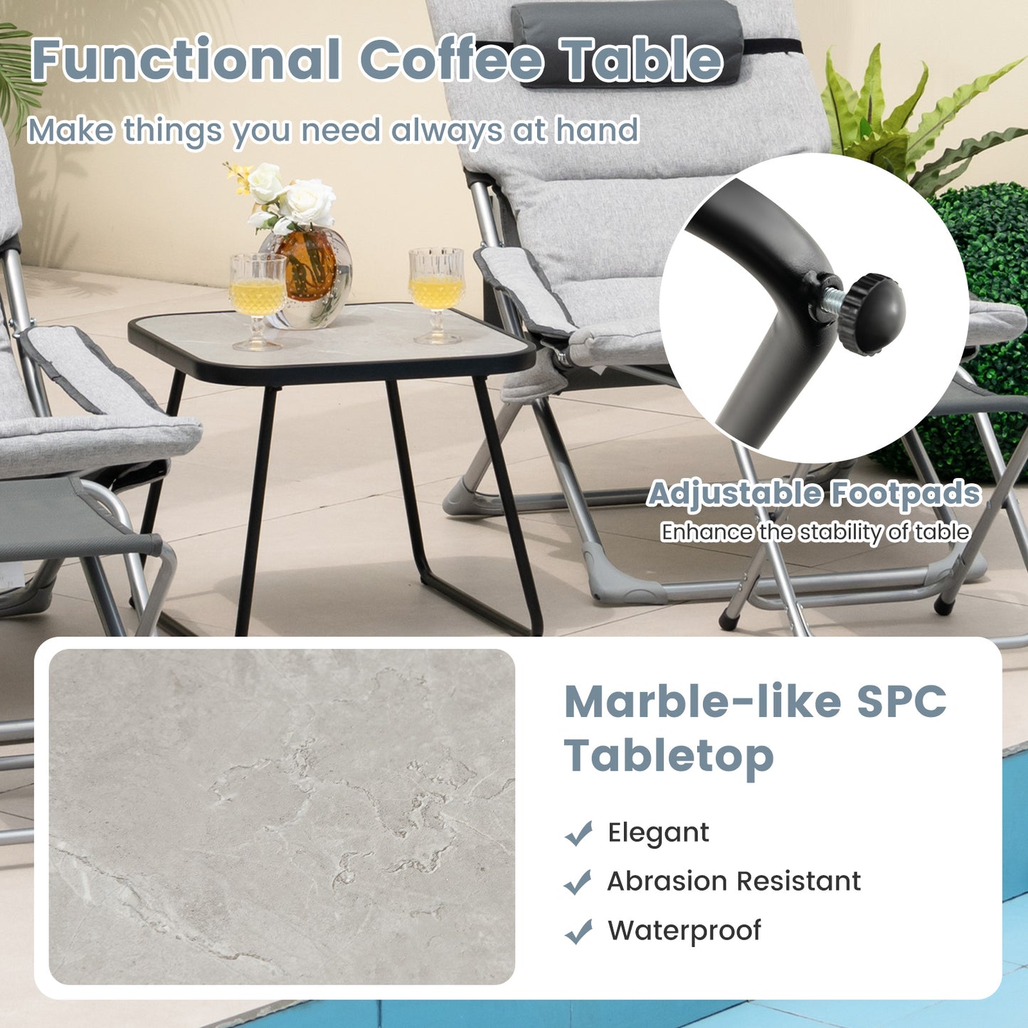 5-Piece Patio Conversation Set with Folding Chairs & Table
