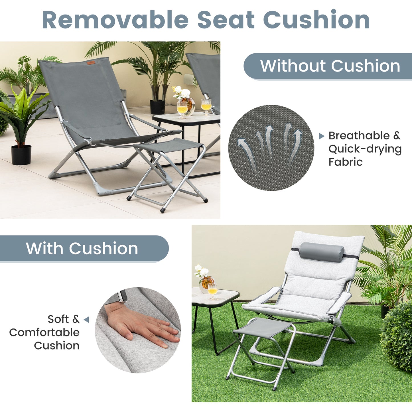 5-Piece Patio Conversation Set with Folding Chairs & Table