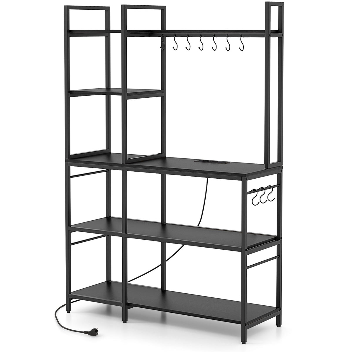 5-Tier Bakers Rack with Power Outlets and 10 S-Shaped Hooks
