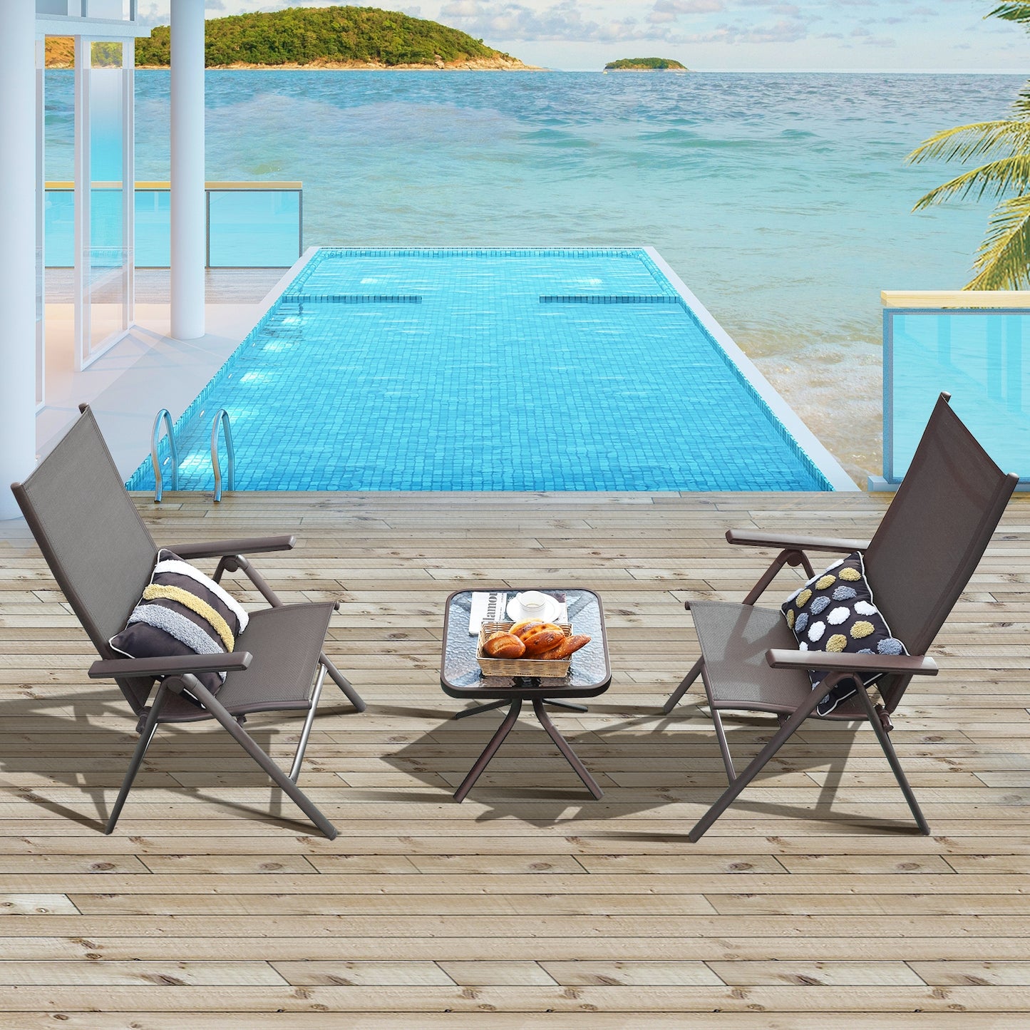 Folding Patio Dining Chairs Set of 2 with Adjustable Back
