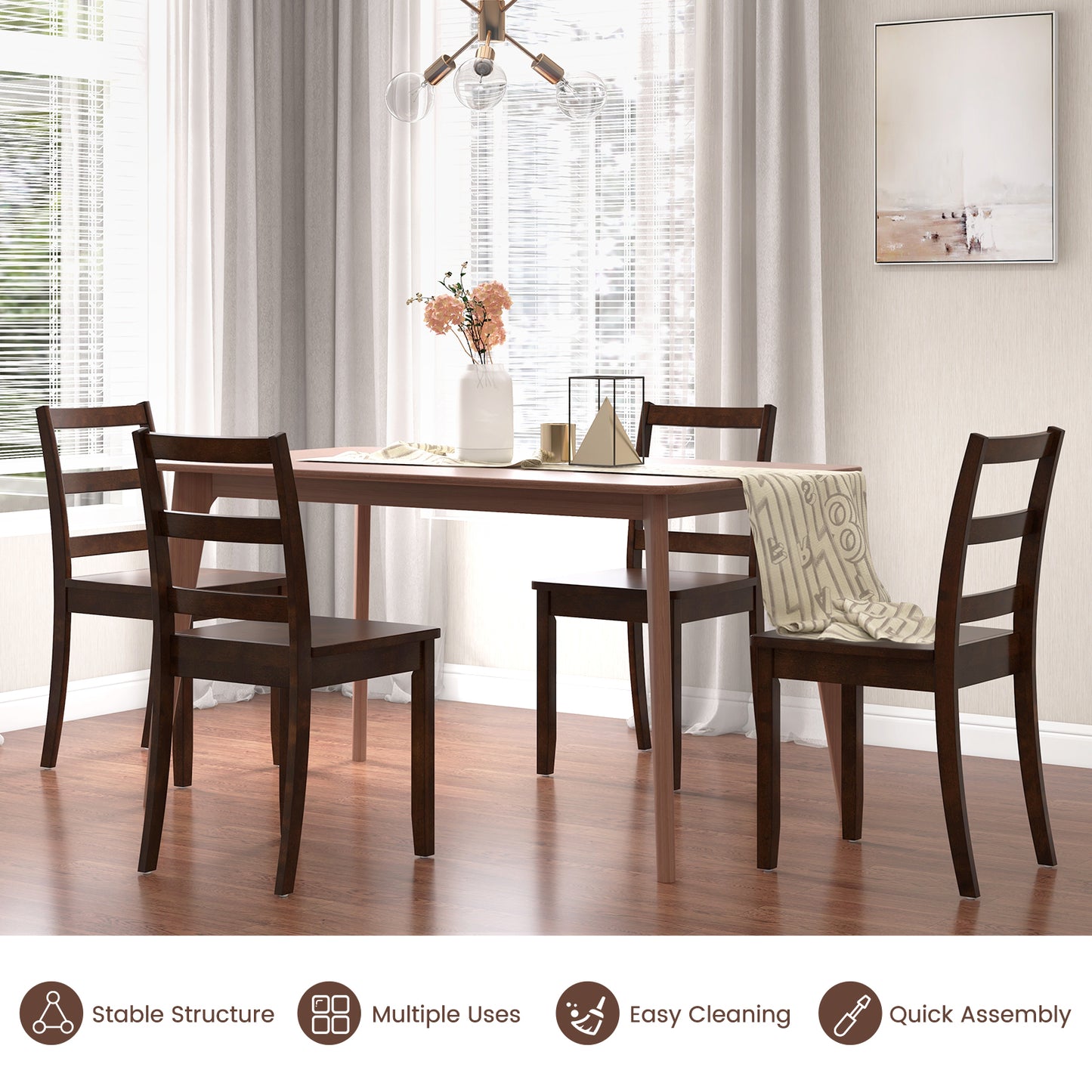 Wood Dining Chairs Set of 2 with Ladder Back