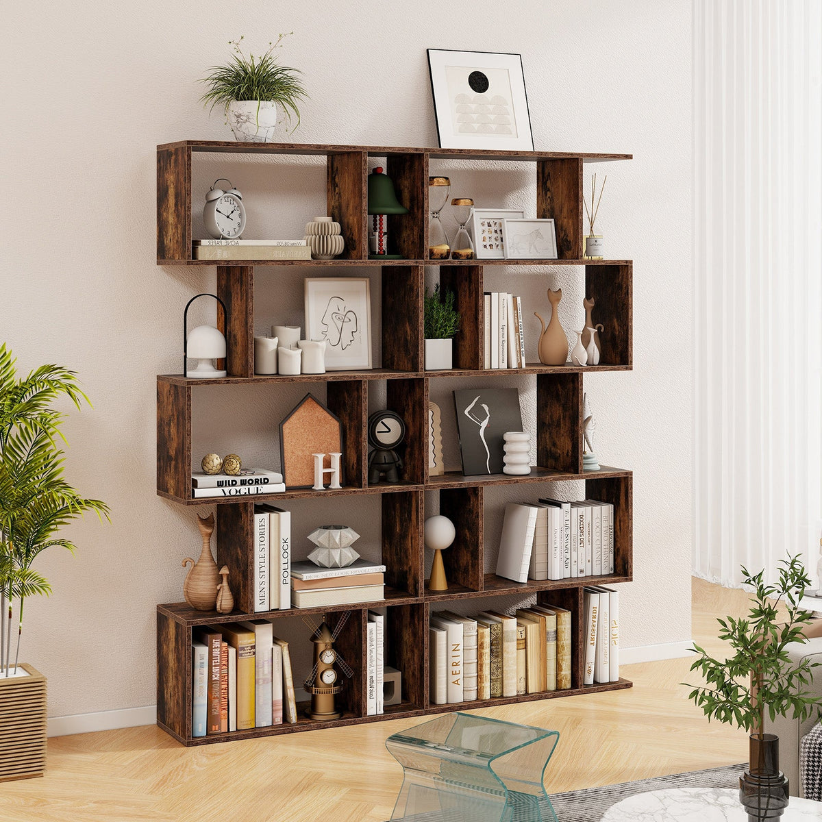 5-Tier Bookshelf with Anti-Toppling Device for Living Room Home Office