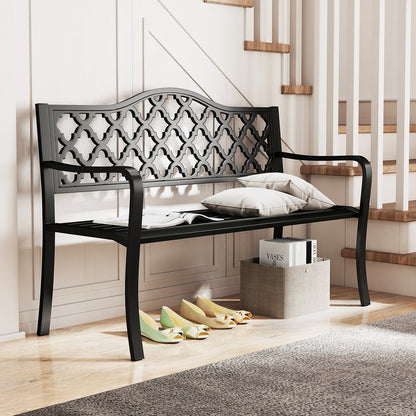 50.5 Inch Metal Patio Bench for 2-3 People with Curved Armrests