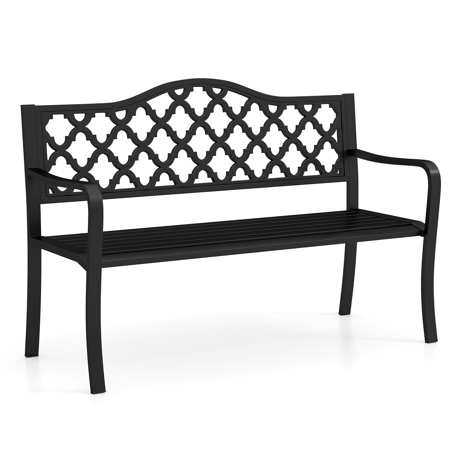 50.5 Inch Metal Patio Bench for 2-3 People with Curved Armrests