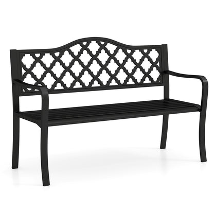 50.5 Inch Metal Patio Bench for 2-3 People with Curved Armrests