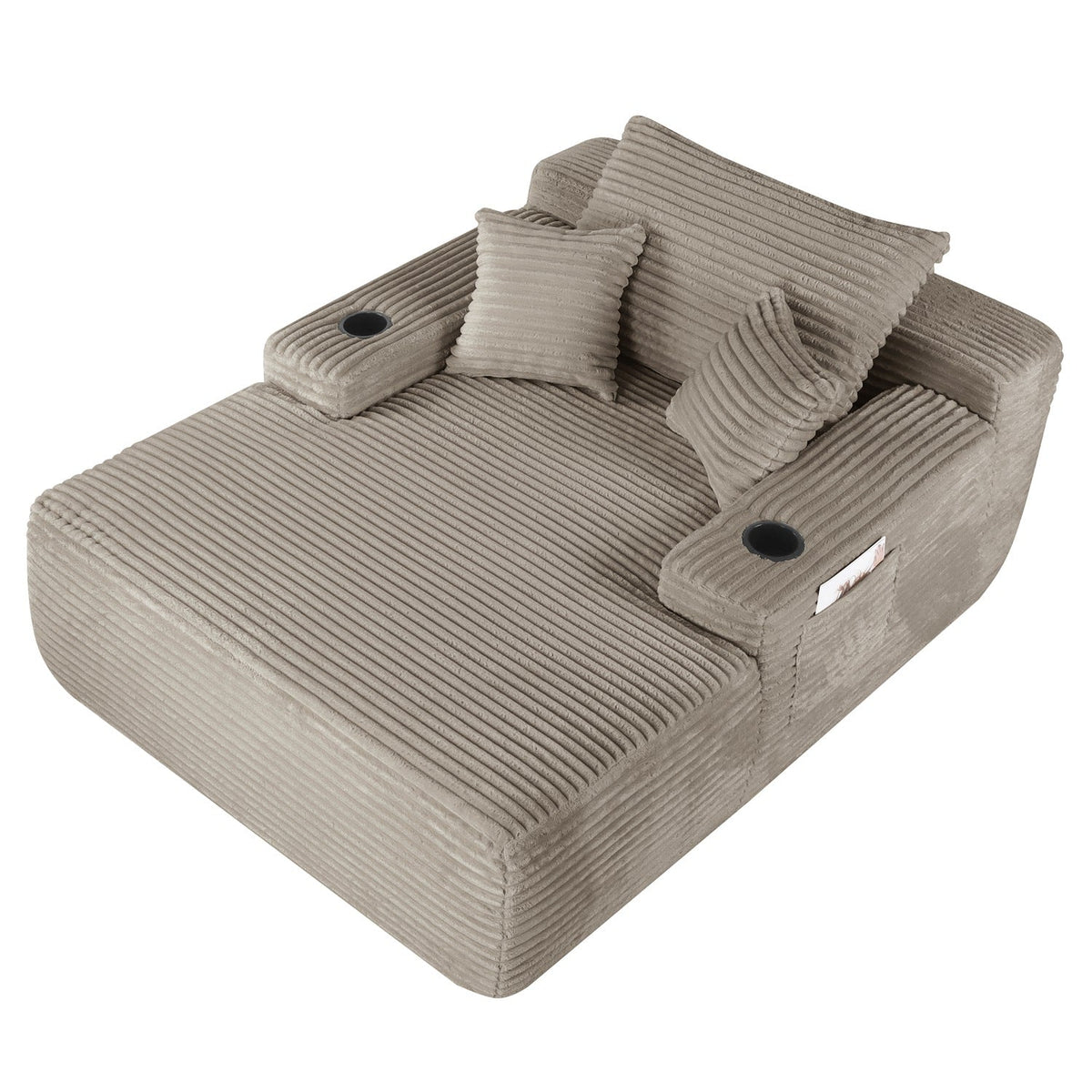 Convertible Chaise Lounge Sleeper Sofa with Cup Holders & Pillows